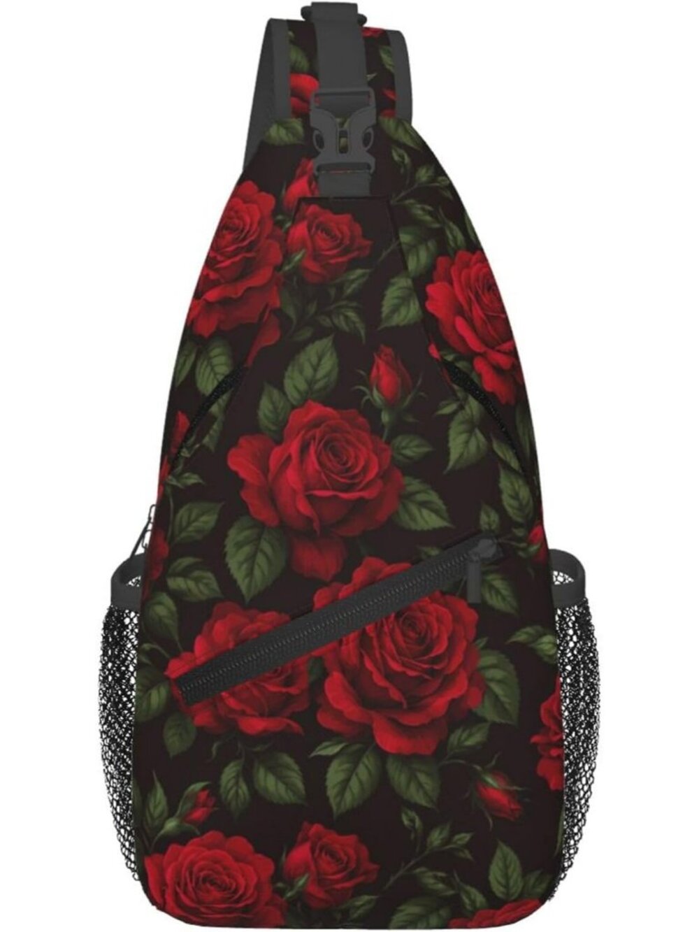 Unisex Red Rose Board Skeletons Sling Backpack Chest Hiking Travel Crossbody Bag